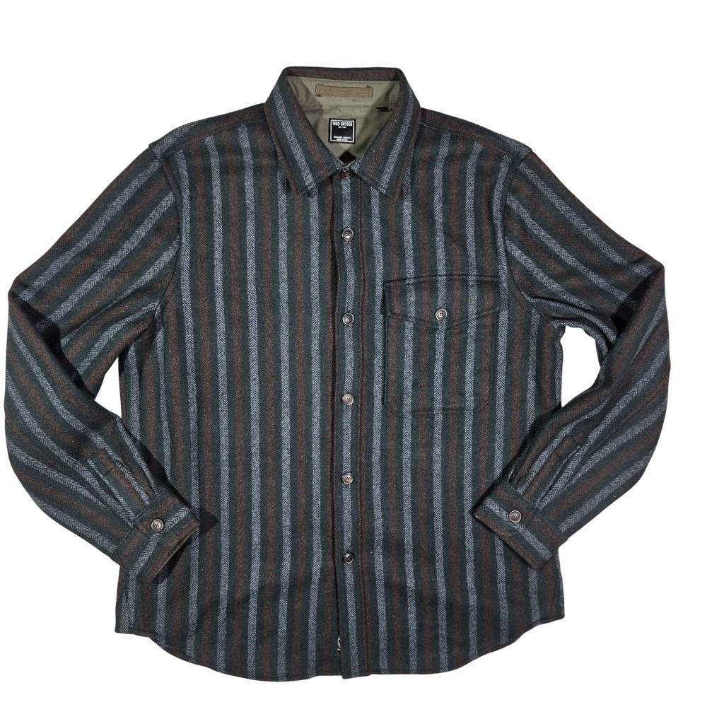 Todd Snyder Mens Large Striped Wool Utility Overshirt Button Up Flannel Shirt‎ L